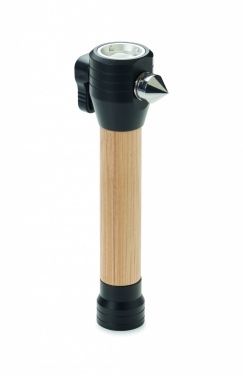 Logo trade promotional product photo of: 3-in-1 bamboo flashlight with an emergency hammer and seatbelt cutter